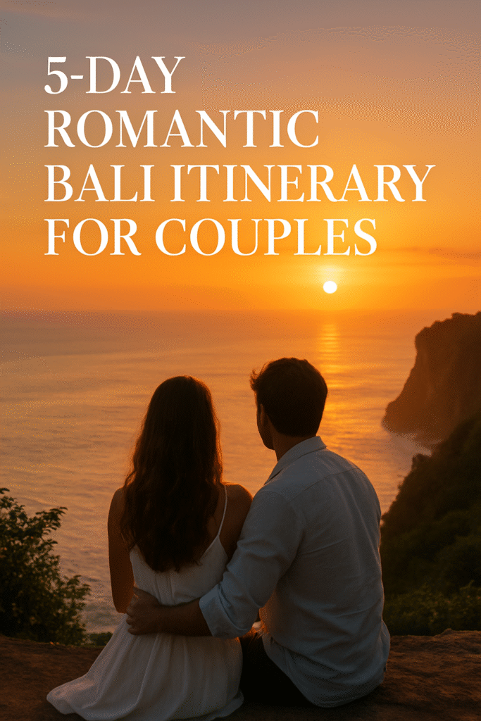 Romantic couple enjoying a sunset in Bali during a 5-day itinerary with luxury views