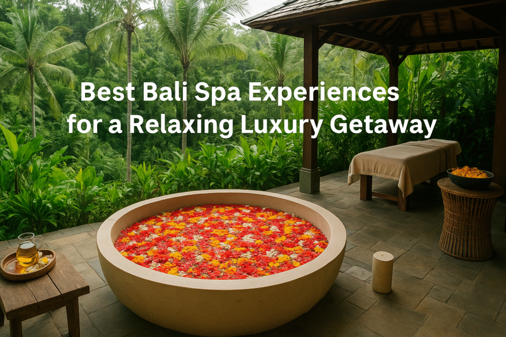 Luxury Bali spa with flower bath and jungle view