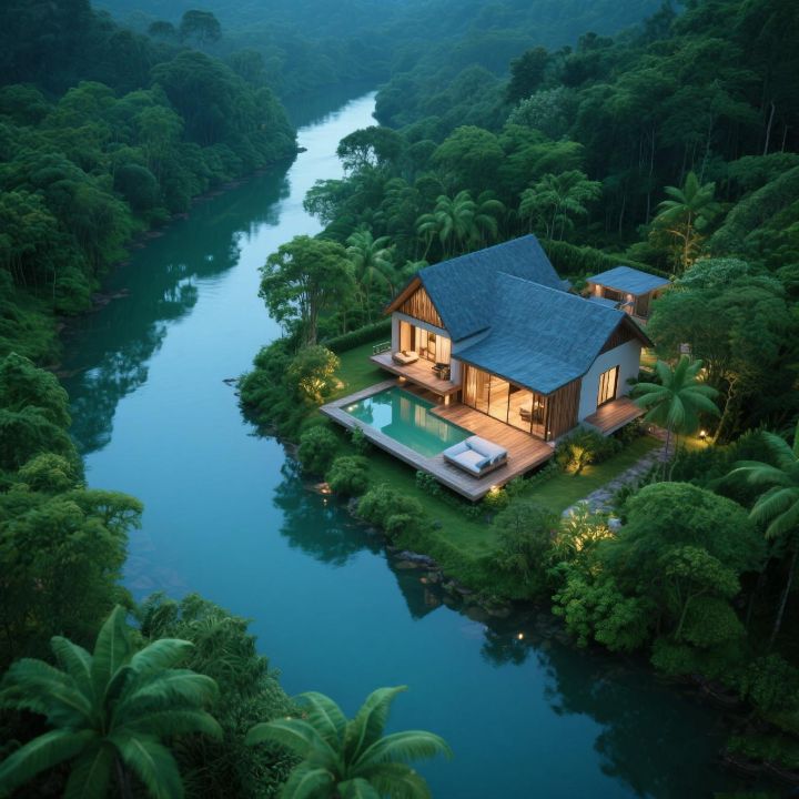 Romantic  private villa  at The Kayon Resort Ubud surrounded by jungle and Ayung River view