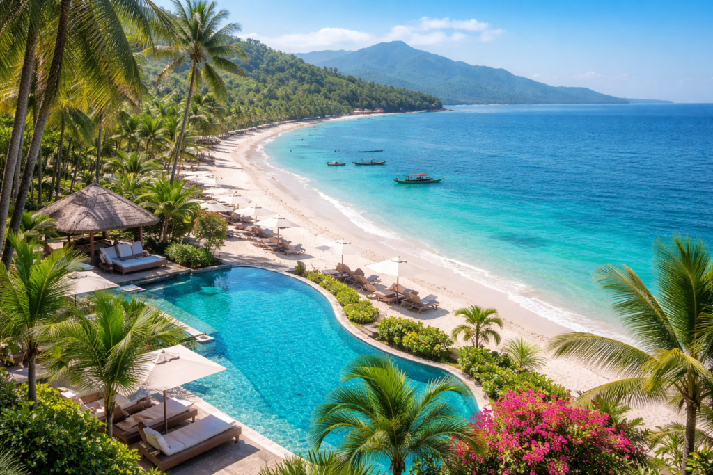 Lombok travel guide featuring tropical beaches, luxury resorts, and mount Rinjani.