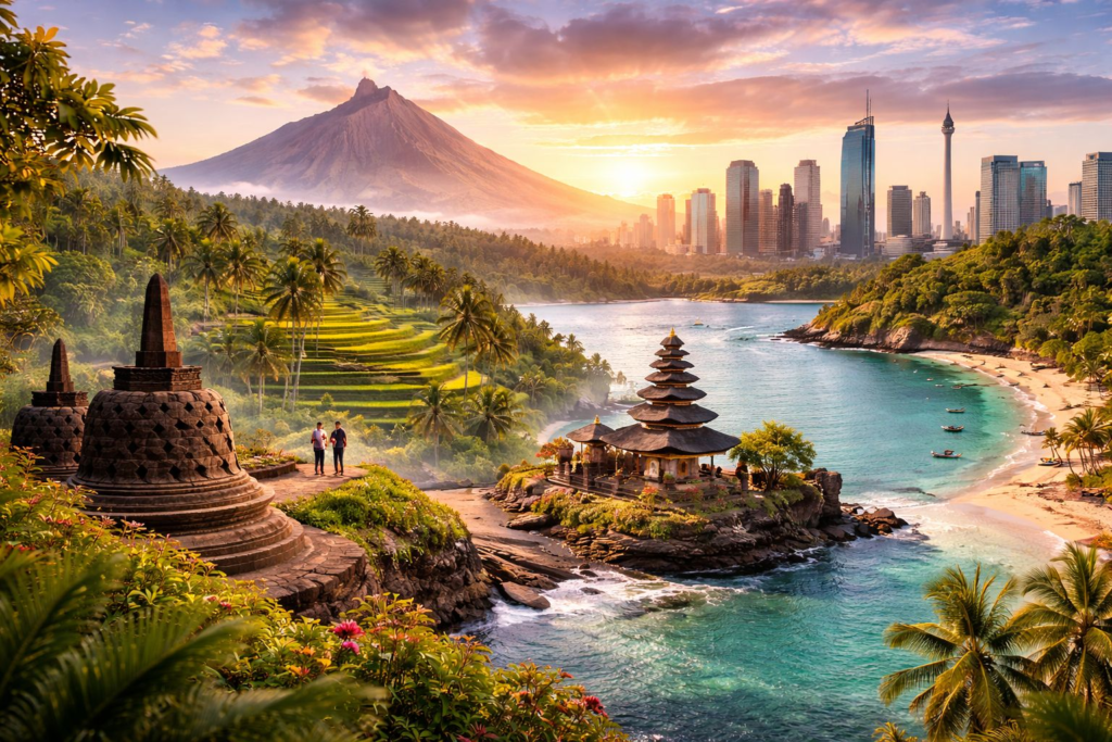 scenic landscape of Indonesia ideal for first-time travelers